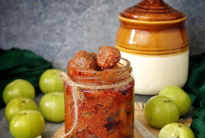 Amla pickle in a glass jar